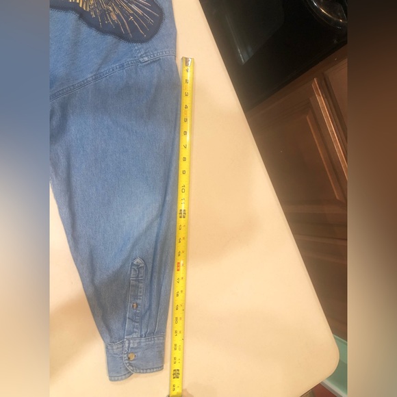 Handmade denim shacket eagle RIGHT TO BEAR ARMS mens XL runs large ptp 27 - Picture 9 of 13